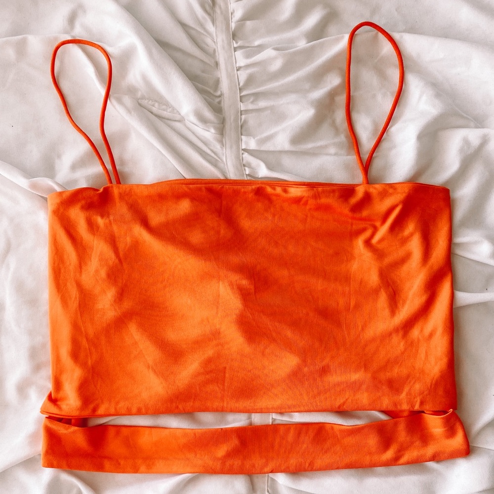 Neon Orange Crop Top With Cutout